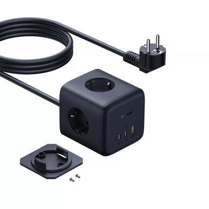 Prodlužovací kabel Baseus EnerFill FA11, 67W, 3.35A, 1 x USB-A - 2 x USB-C - 3 x Schuko, Černý E00082100123-00