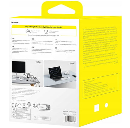 Předlžovací kabel Baseus PowerCombo 7v1, 20W, 3A, 3 x USB-A - 1 x USB-C - 3 x Schuko, Bílý E00066401213-00