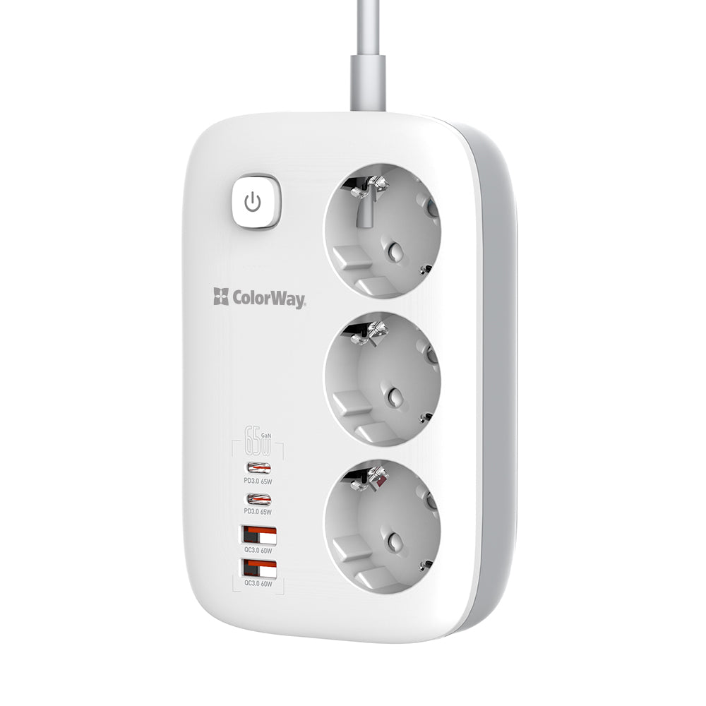Prodlužovací kabel ColorWay, 3 x Schuko, Bílý