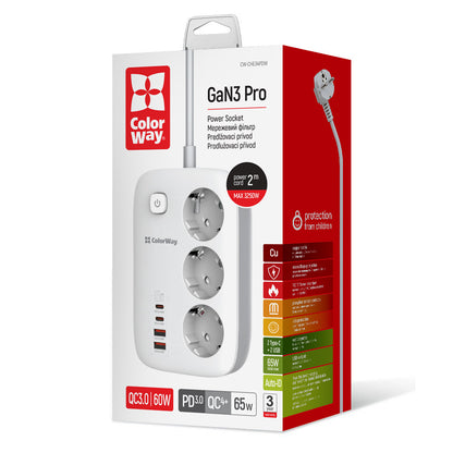 Prodlužovací kabel ColorWay, 3 x Schuko, Bílý