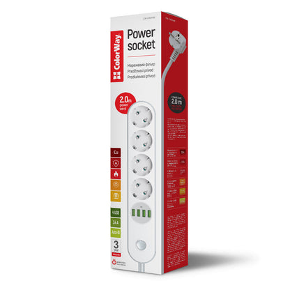 Prodlužovačka ColorWay, 4 x Schuko, Bílá