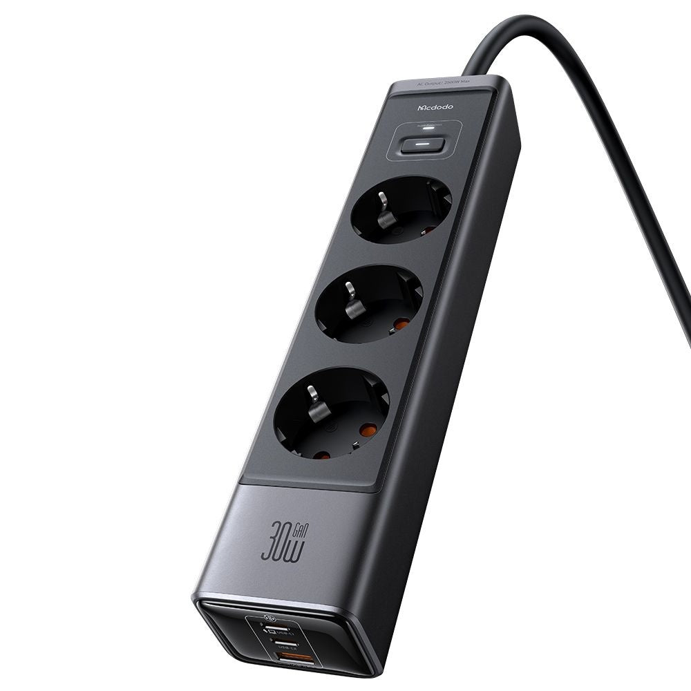 Prodlužovací kabel McDodo CH-0620, 3 x Schuko - 1 x USB-A - 2 x USB-C, černý