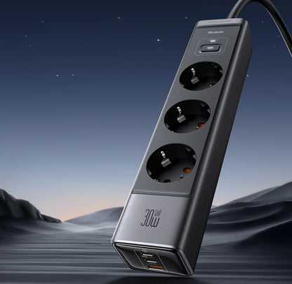 Prodlužovací kabel McDodo CH-0620, 3 x Schuko - 1 x USB-A - 2 x USB-C, černý
