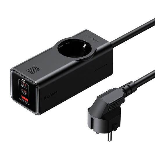 Prodlužovací kabel McDodo CH-4620, 1 x Schuko - 1 x USB-A - 2 x USB-C, černý