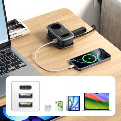 Prodlužovací kabel Orico APP, 1 x Schuko - 1 x zásuvka - 2 x USB-A - 1 x USB-C, černošedý
