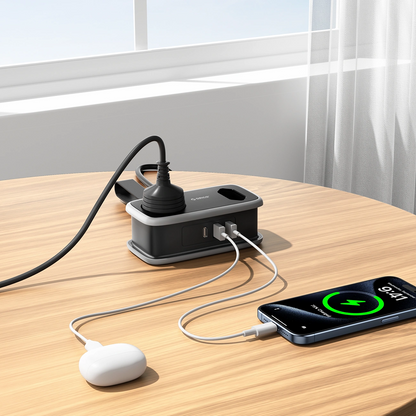 Prodlužovací kabel Orico APP, 1 x Schuko - 1 x zásuvka - 2 x USB-A - 1 x USB-C, černošedý