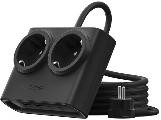 Prodlužovací kabel Orico PDC25, 2 x Schuko - 2 x USB-A - 2 x USB-C, černý