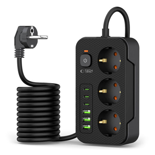 Prodlužovací kabel Tech-Protect PC3X6, 3 x Schuko, Černý