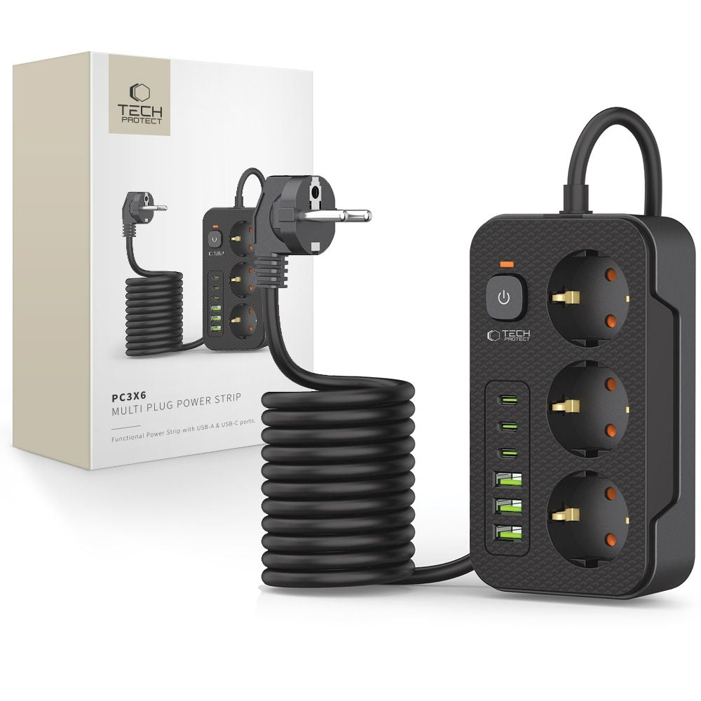 Prodlužovací kabel Tech-Protect PC3X6, 3 x Schuko, Černý