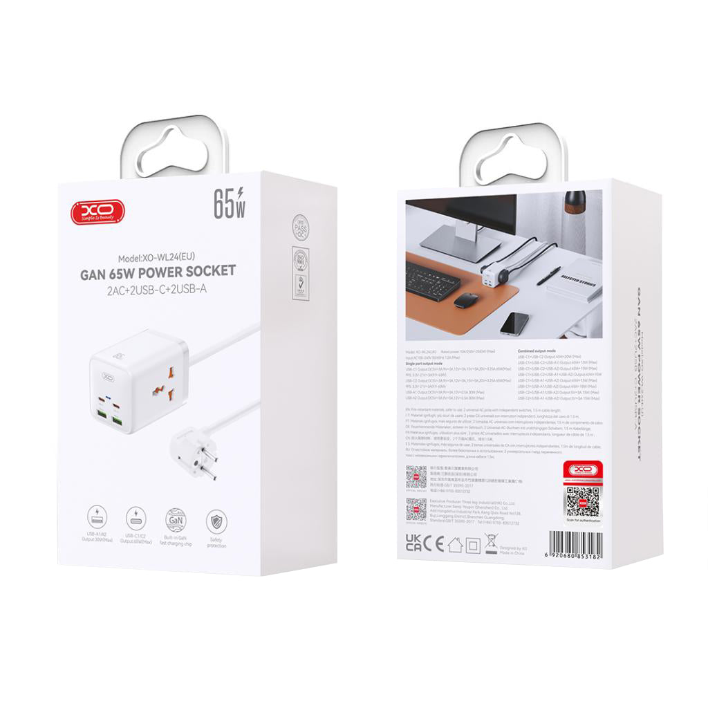 Prodlužovací kabel XO Design WL24, 2 x Zásuvka, Bílá