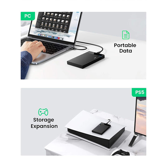Rack UGREEN US221 (50743) pro HDD / SSD SATA 2.5inch, USB-C, Černý