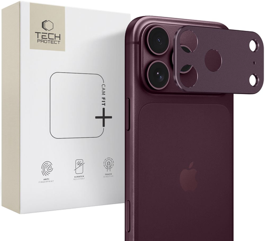 Ochranný rámeček zadního fotoaparátu Tech-Protect Camalloy Fit+ pro Apple iPhone 18 Pro, hliníkový, vínový