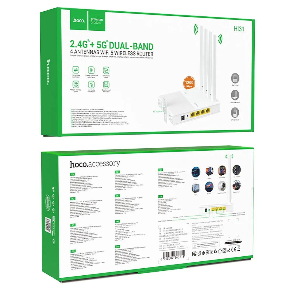 Router Wireless HOCO HI31, Dual Band, Wi-Fi 5, Bílý