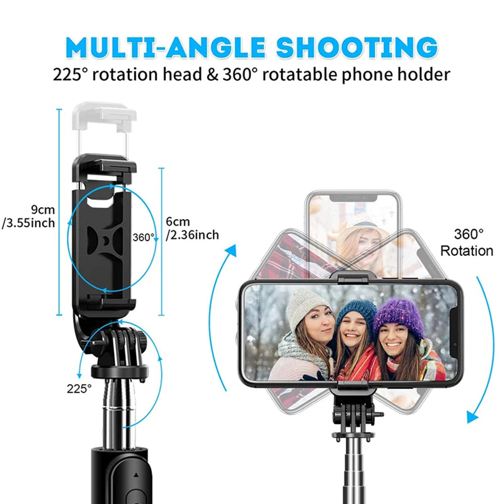 Selfie Stick Bluetooth Techsuit Q02, Univerzální, Černý