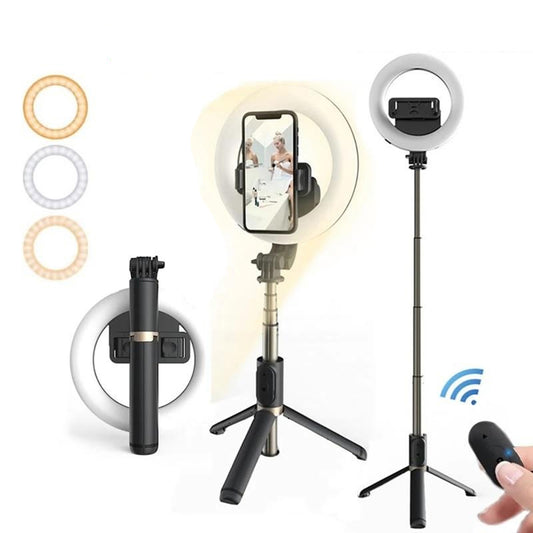 Selfie Stick Bluetooth Techsuit Q07 Ring Light, Univerzální, Černý