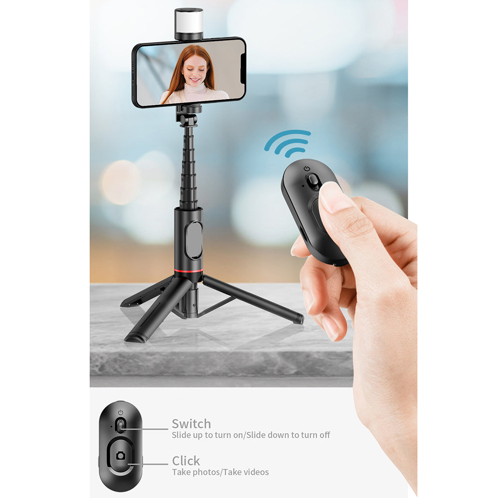 Selfie Stick Bluetooth Techsuit Q12S, Univerzální, Černý