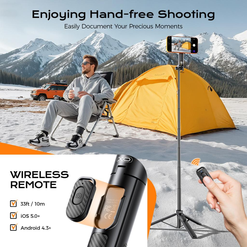 Selfie Stick Bluetooth XO Design SS30, Univerzální, Černý