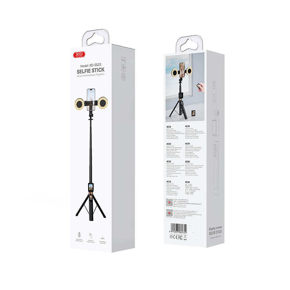 Selfie Stick Bluetooth XO Design SS23 Dual Lights, Univerzální, Černý