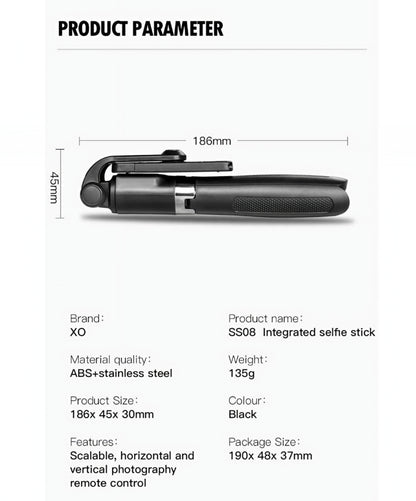 Selfie Stick Bluetooth XO Design SS08, Univerzální, Černý
