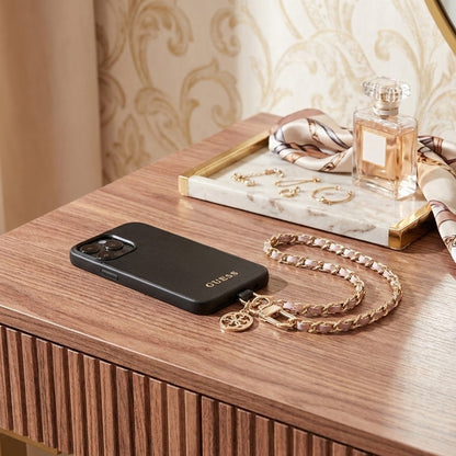 Šňůrka na telefon Guess Saffiano 4G Charm, Černá