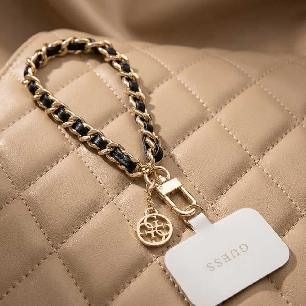 Šňůrka na telefon Guess Saffiano 4G Charm, Černá