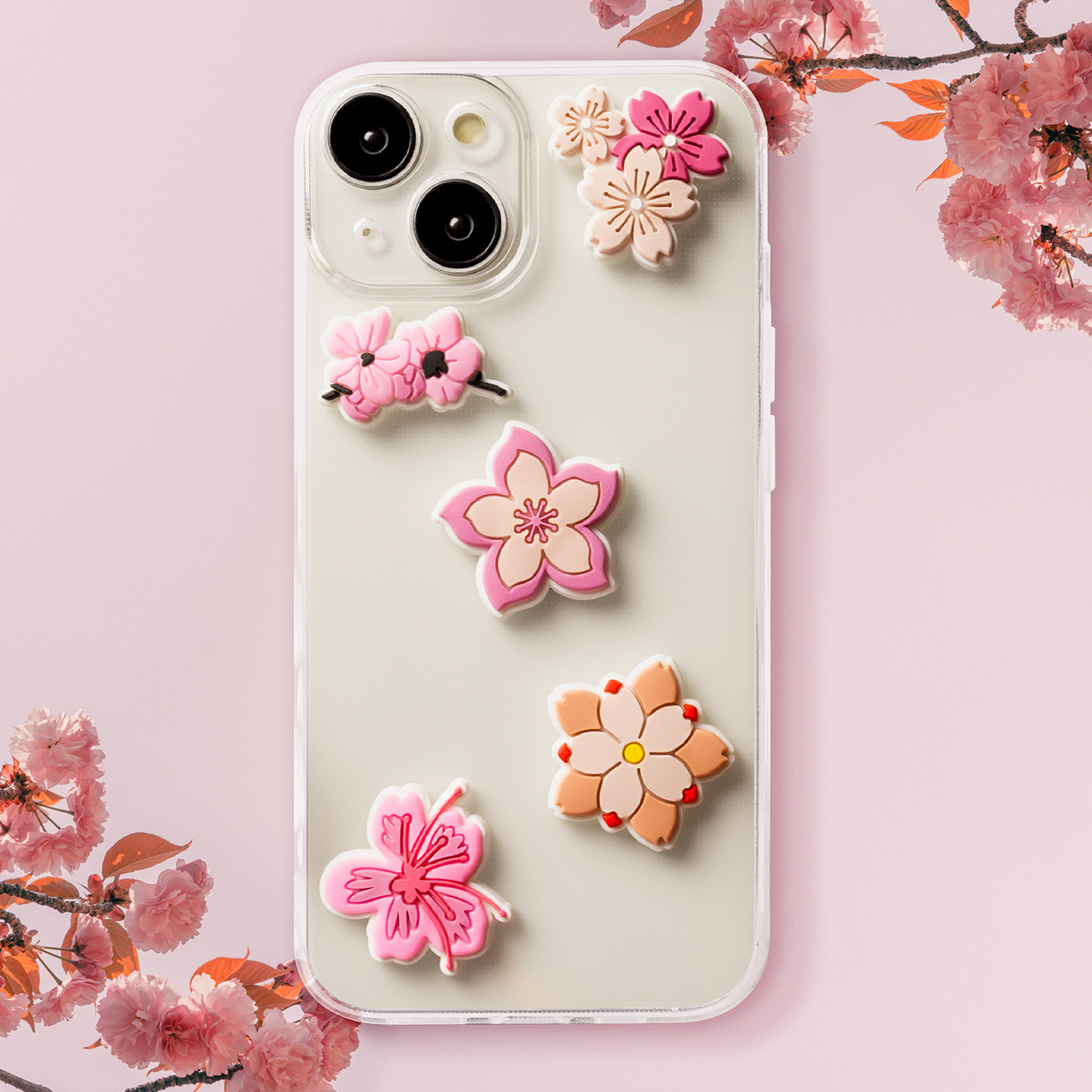 3D OEM nálepka Pink Blossom pro kryt telefonu / tabletu, sada 5 kusů, vícebarevná