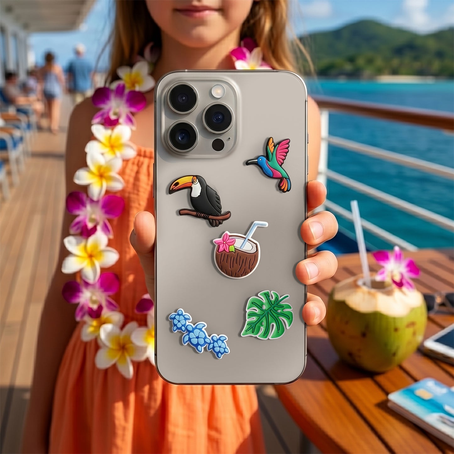 3D OEM nálepka Tropické ptáci pro kryt telefonu / tabletu, sada 5 kusů, vícebarevná