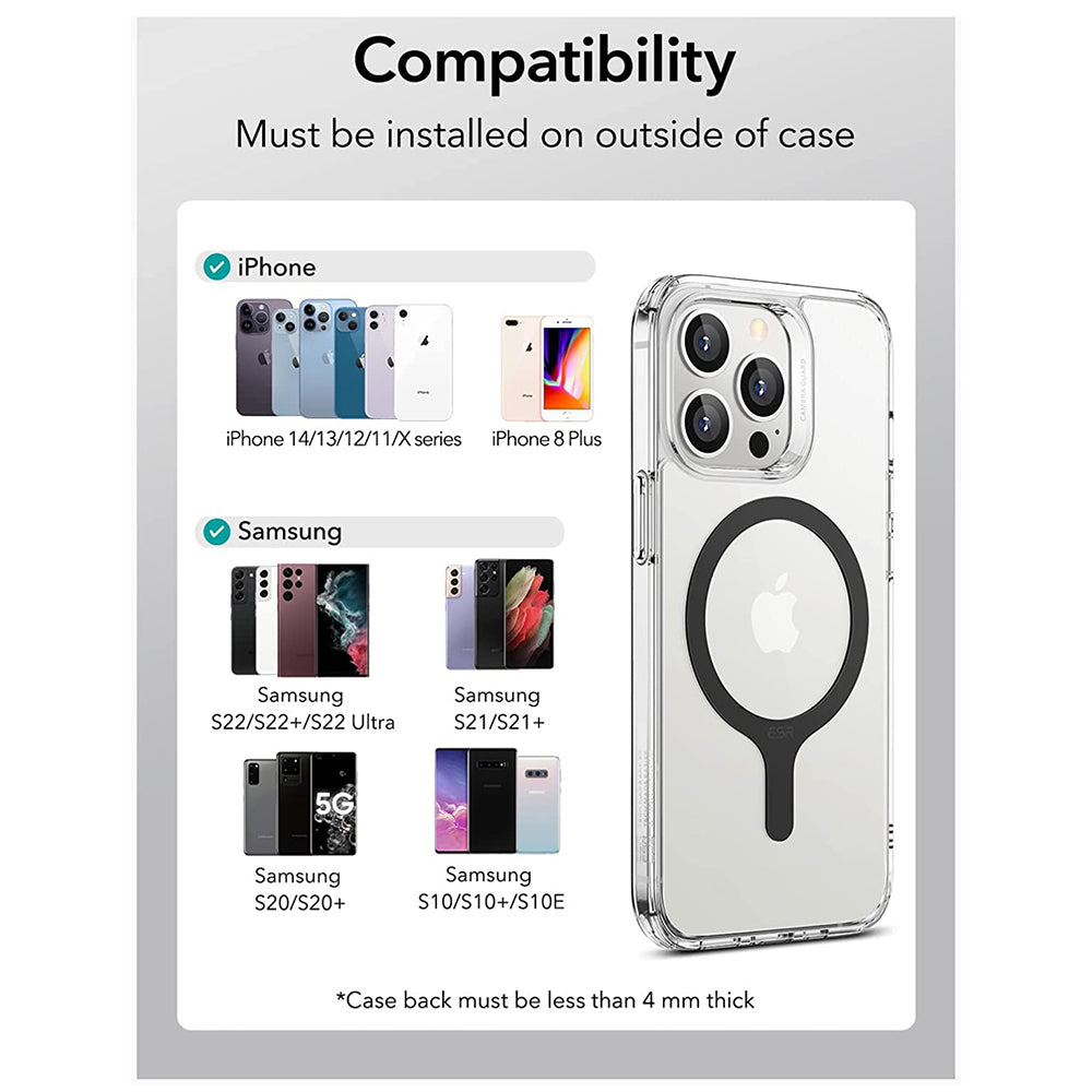 Kovová nálepka ESR HaloLock, sada 2 kusy, černá.