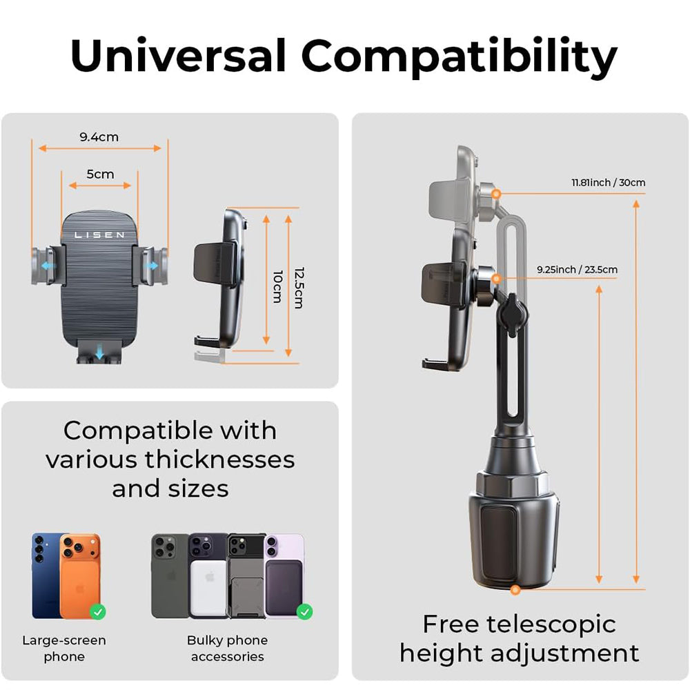 Auto držák Lisen pro Telefon / Tablet, 4.5inch - 12.9inch, Černý YL0223070048