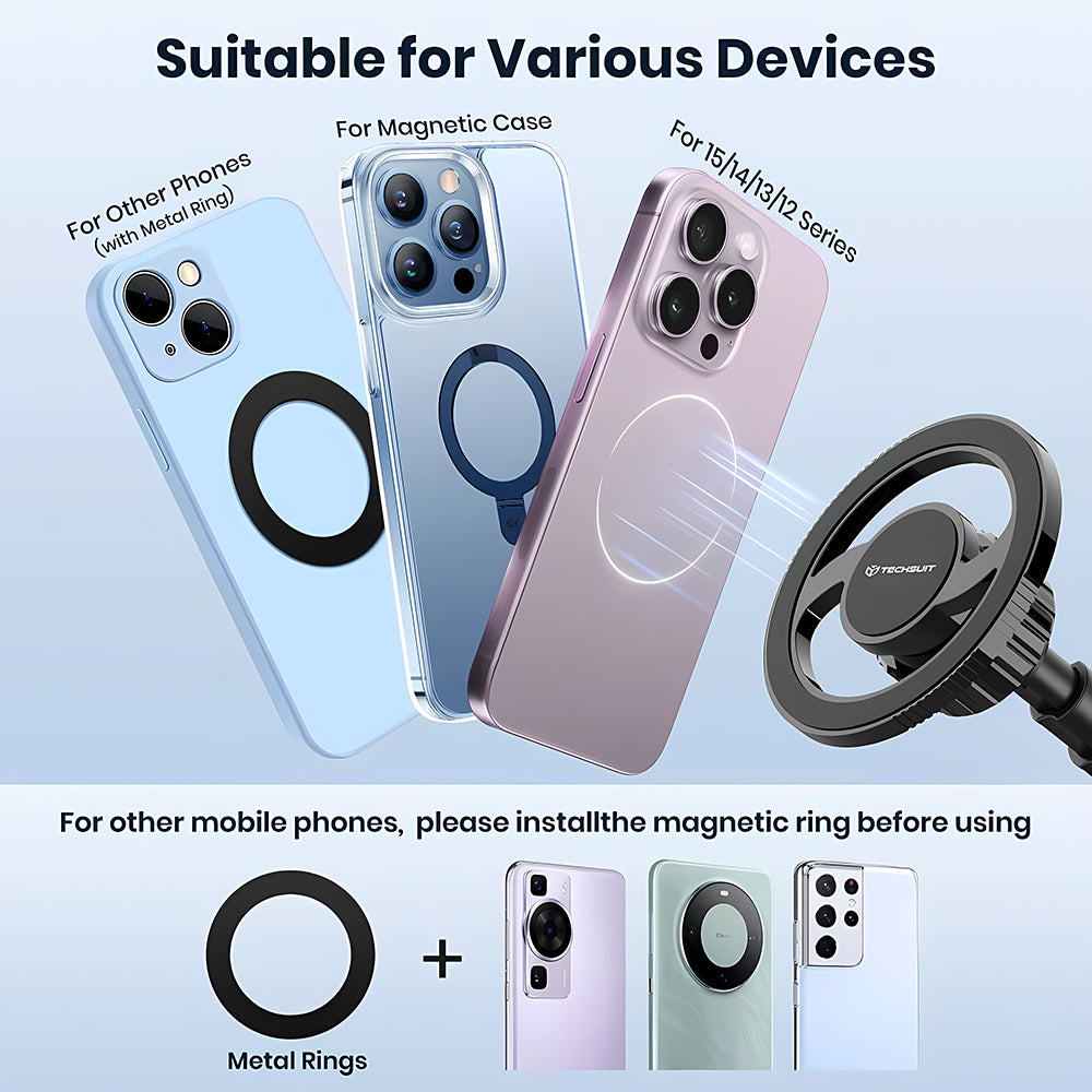 Magnetický držák do auta Techsuit S12, Univerzální, Černý