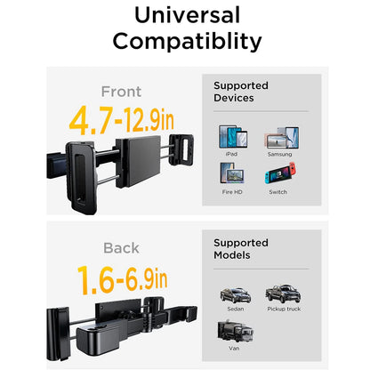 Držák na opěrku hlavy Lisen pro telefon / tablet, 4,7 palce - 12,9 palce, černý YL0221030002