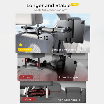 Držák na opěrku hlavy Lisen pro telefon / tablet, 4.7inch - 12.9inch, černý YL0423090004