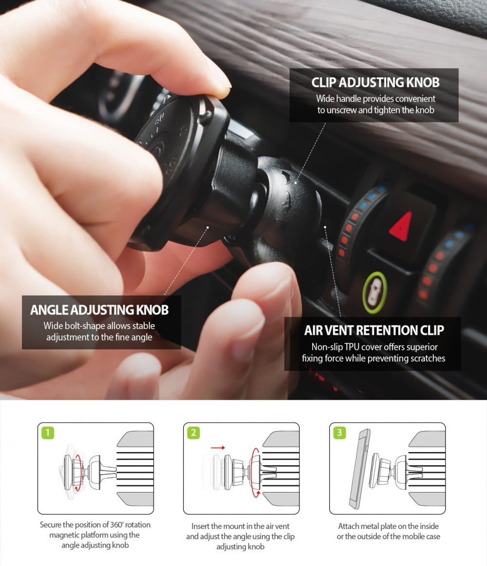 Magnetický držák do auta Ringke Power Clip, univerzální, černý