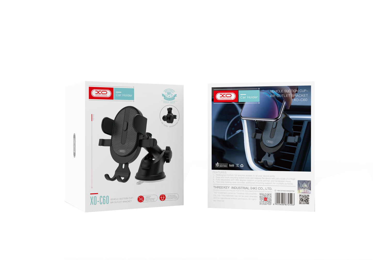 Auto držák XO Design C60 2v1, 4 palce - 6 palců, Černý