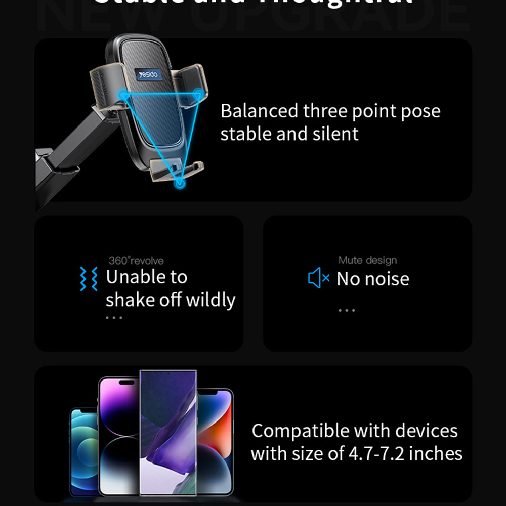 Auto držák Yesido C262, 4.7inch - 7.2inch, Černý