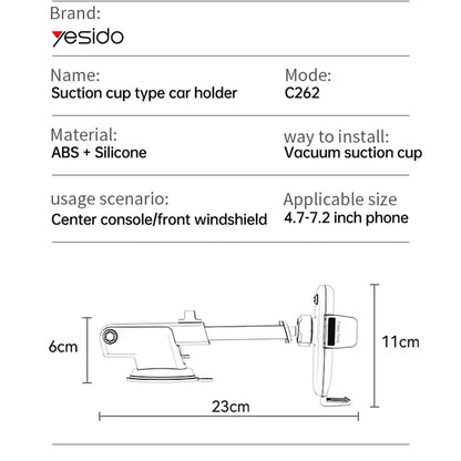 Auto držák Yesido C262, 4.7inch - 7.2inch, Černý