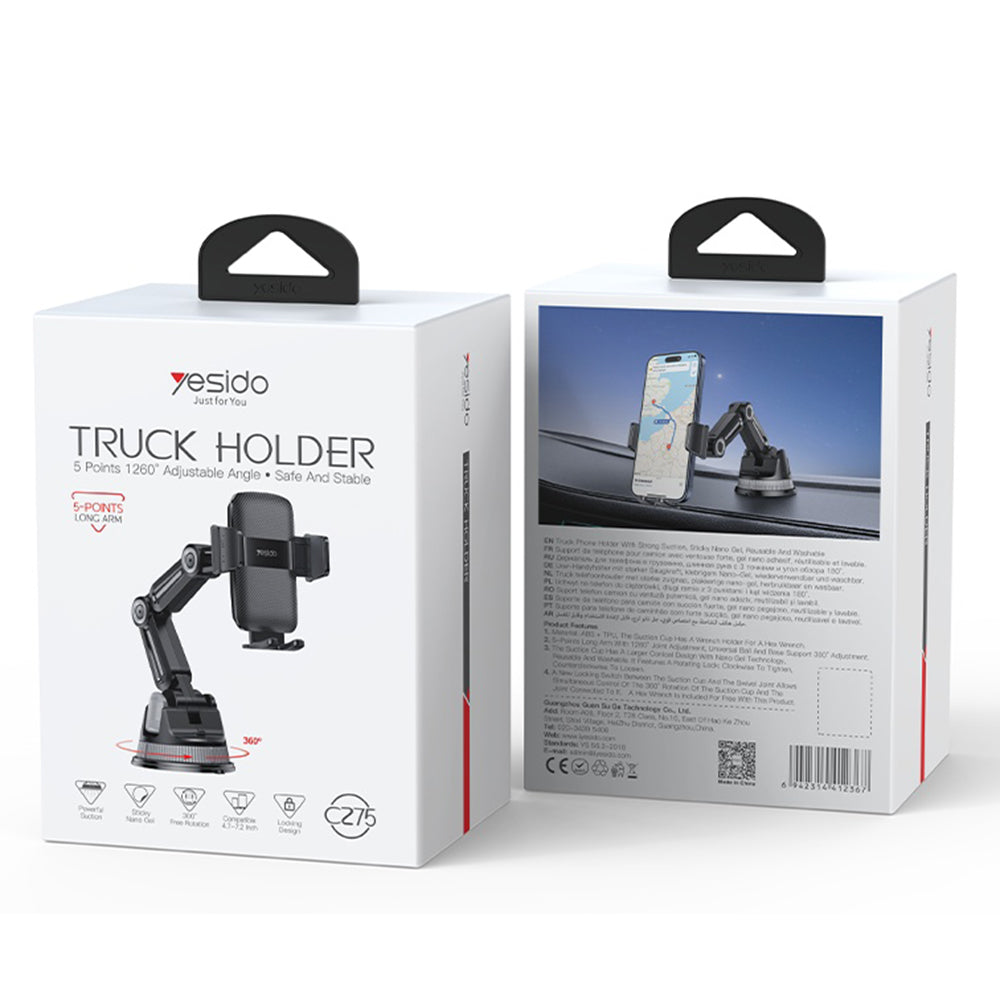 Auto držák Yesido C275, 4.7inch - 7.2inch, Černý