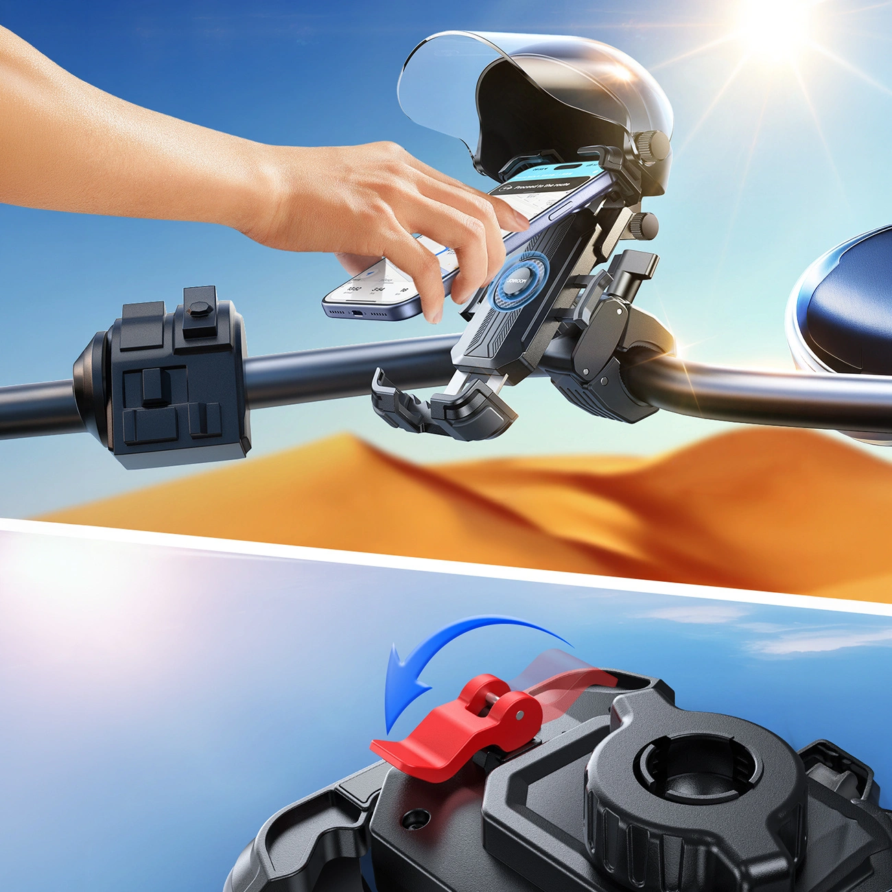 Držák na kolo a motocykl s clonou proti slunci Joyroom JR-ZS526, 4,7 palce - 7 palců, černý