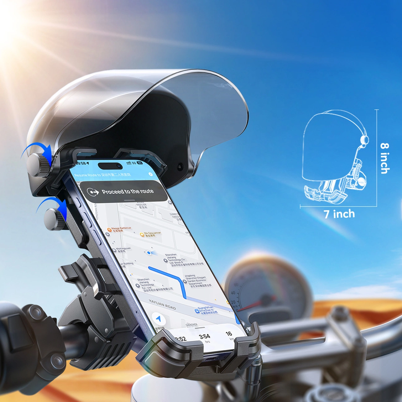 Držák na kolo a motocykl s clonou proti slunci Joyroom JR-ZS526, 4,7 palce - 7 palců, černý