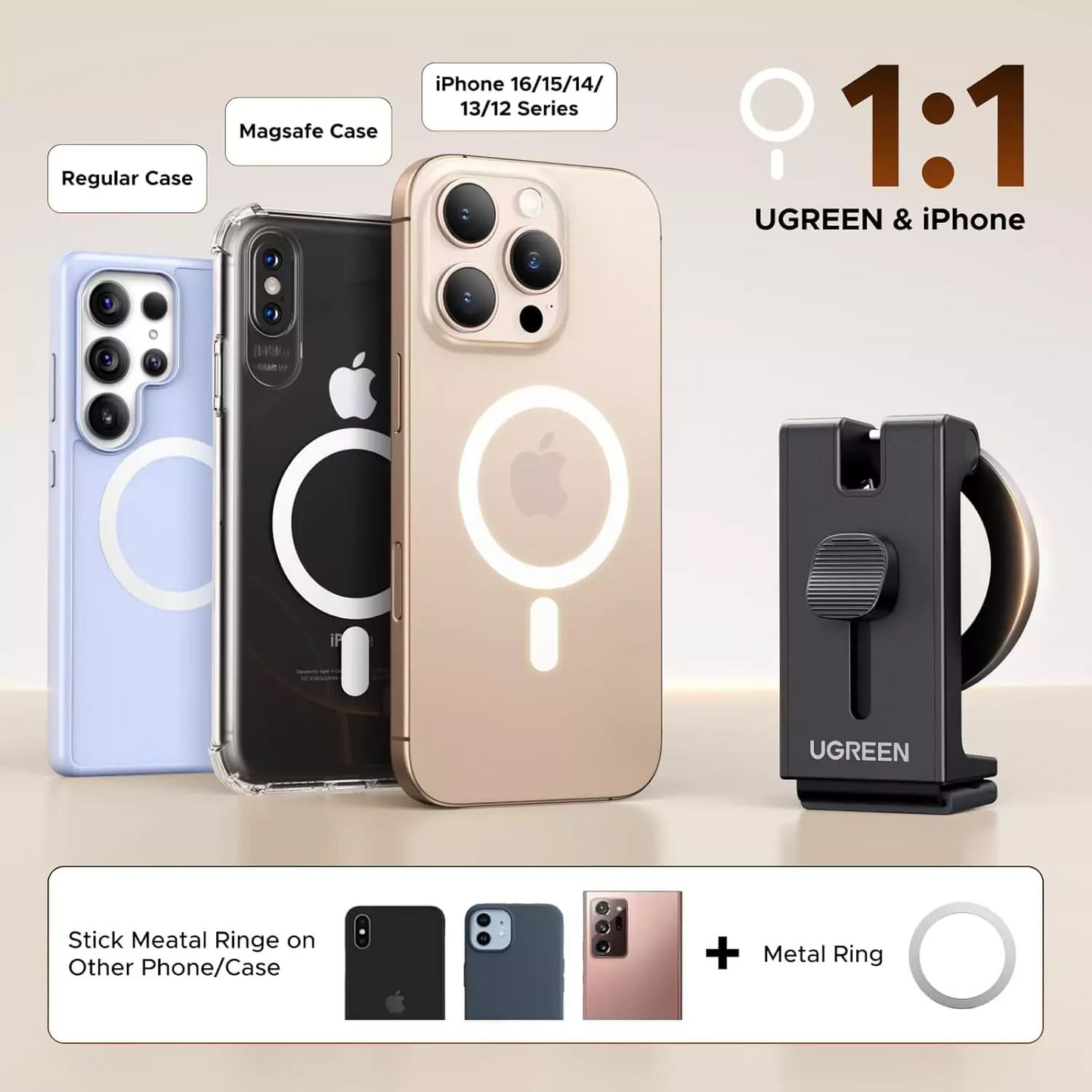 Magnetický držák UGREEN LP863, Univerzální, Černý