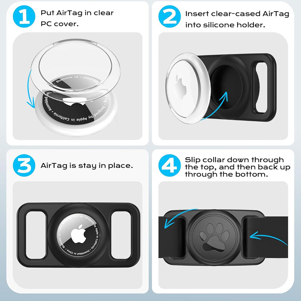 Podpora Techsuit BuddyGuard DG1 pro Apple AirTag na obojek domácího zvířete, černá