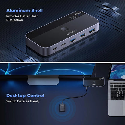 Switch USB UGREEN CM691 (45784), 3 x USB-A 3.2 - 1 x USB-C - 1 x miniUSB, černý
