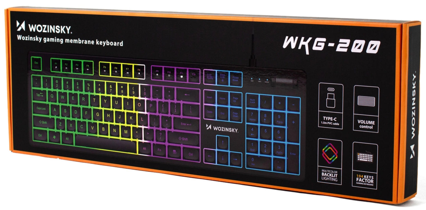 Herní klávesnice Wired USB WZK WKG-200, RGB, 1,5 m, černá