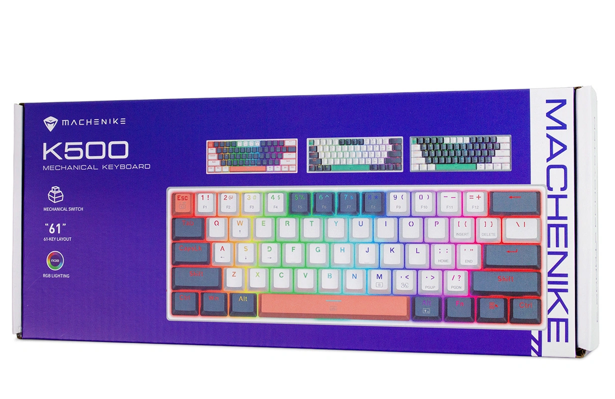 Herní klávesnice s kabelem USB Machenike K500-B61 mechanická, RGB, modrobílá