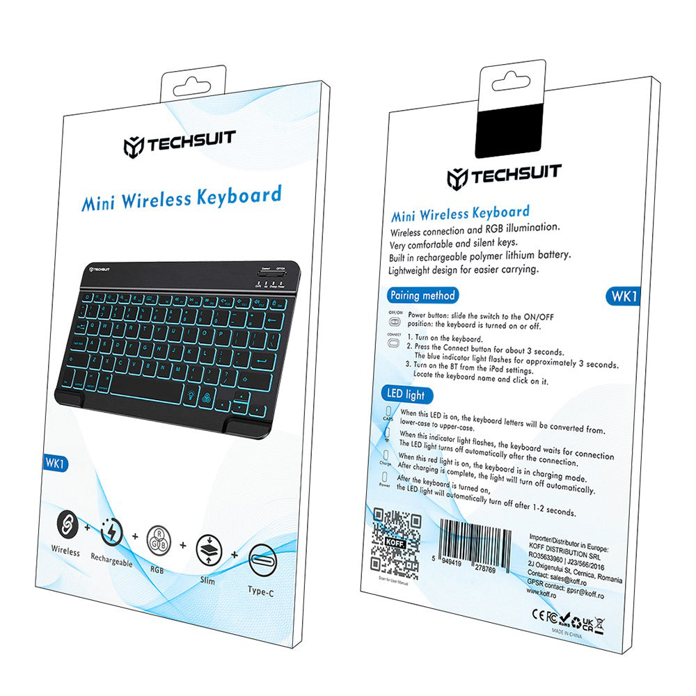Techsuit WK1 Wireless Keyboard, RGB, Black