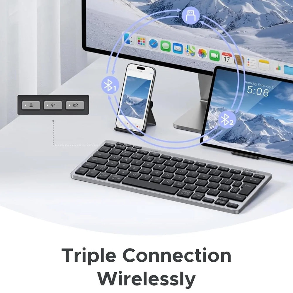 Bezdrátová klávesnice UGREEN 75049, BT / Wi-Fi, černá