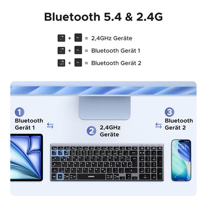 Bezdrátová klávesnice UGREEN K552 (75163), BT / Wi-Fi, černá