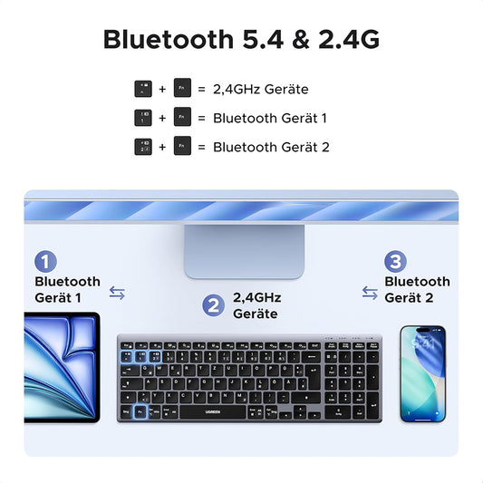 Bezdrátová klávesnice UGREEN K552 (75163), BT / Wi-Fi, černá